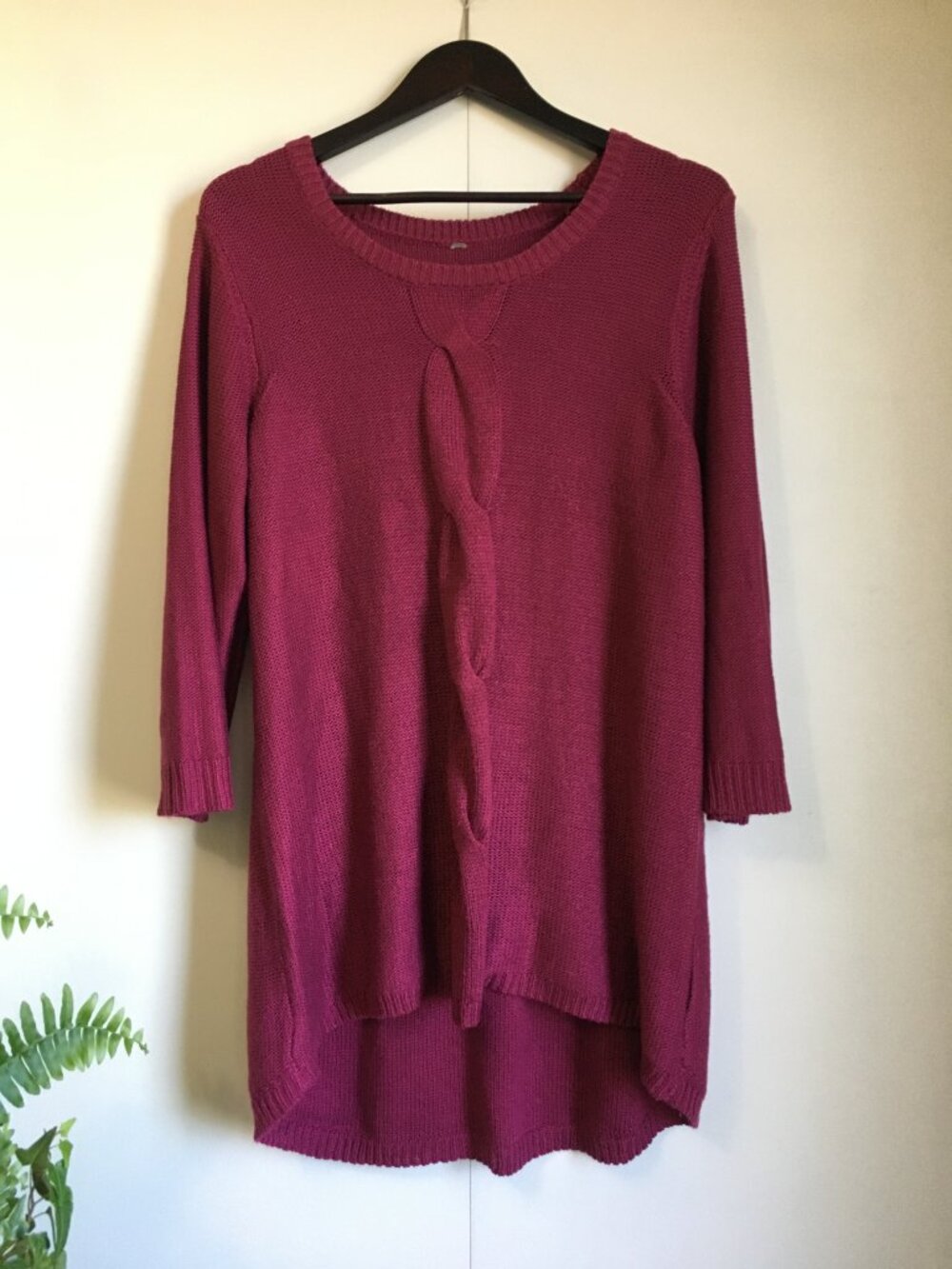 Reitmans Berry Pink Cable Knit Front Tunic Sweater 3/4 Sleeve - 2X